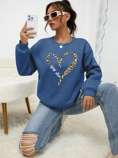 Fashionable Women's Sweat Jacket Leopard Heart Pattern