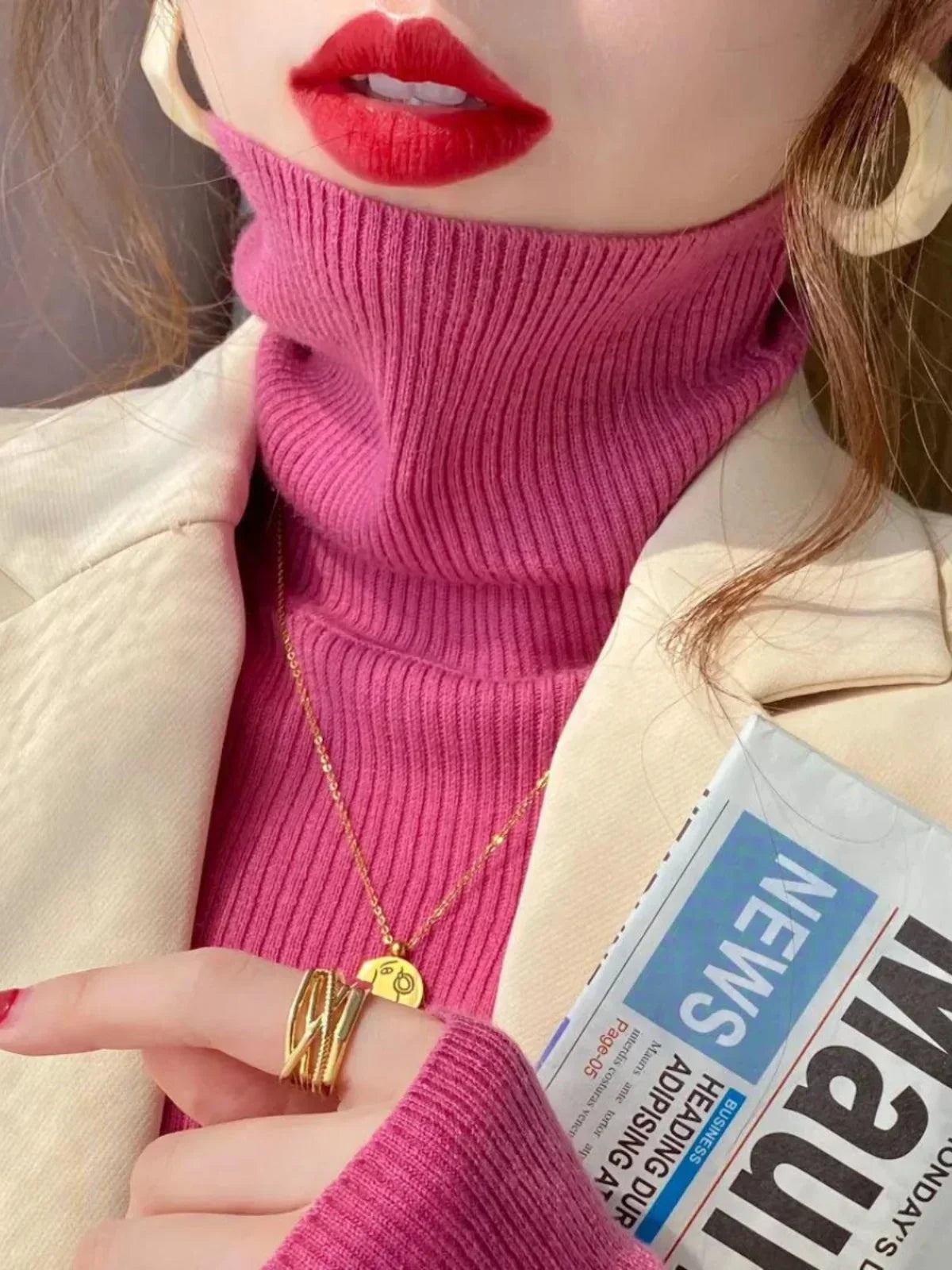 Herbst Pullover Langarm Warm Gerippt