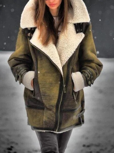Stilvolle Damenjacke Wildleder Sherpa Mantel - IdealeKleiden
