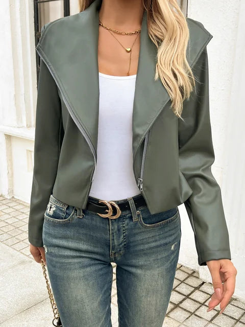 Olive Green Military Style Leather Jacket