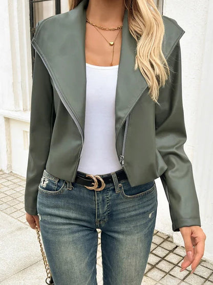 Olive Green Military Style Leather Jacket