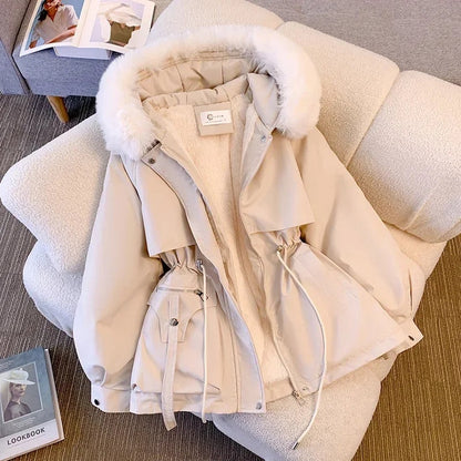 Fashionable Midi Dress Adjustable Faux Fur Hood