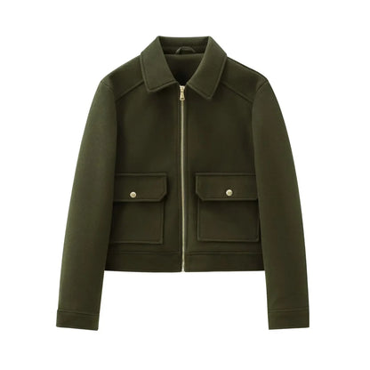 Women's Winter Jacket Zipper Wool Blend
