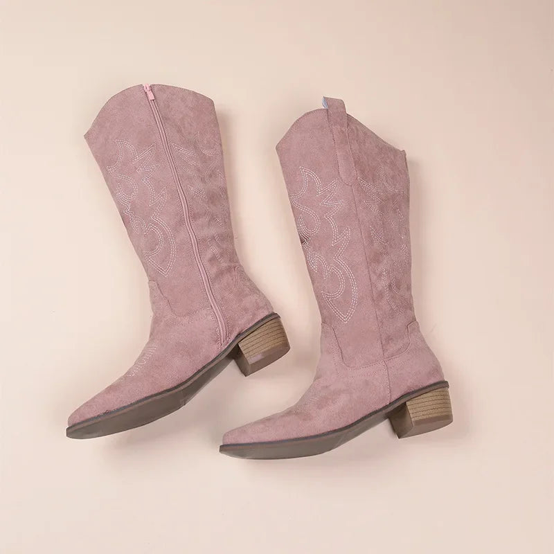 Cowboy Boots Suede Embroidered Mid-Height Model