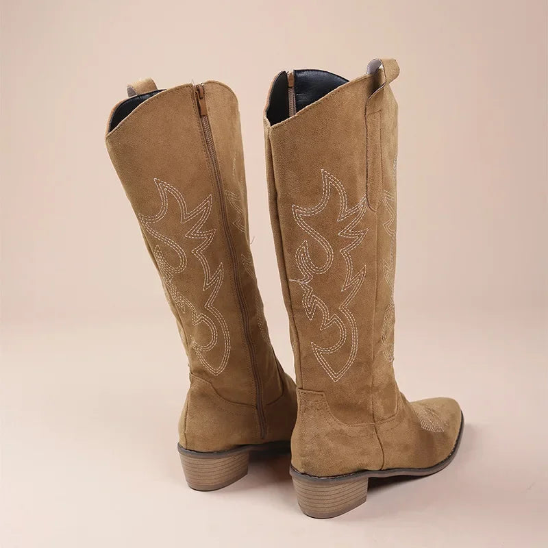 Cowboy Boots Suede Embroidered Mid-Height Model
