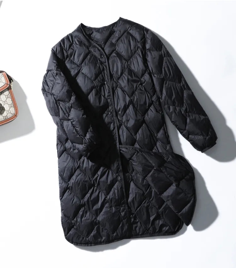 Damen Winterjacke Lang Mantel Reißverschluss - IdealeKleiden