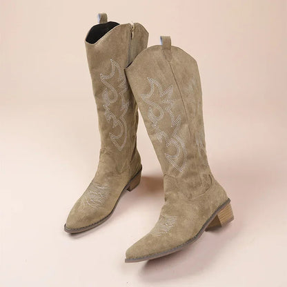 Cowboy Boots Suede Embroidered Mid-Height Model