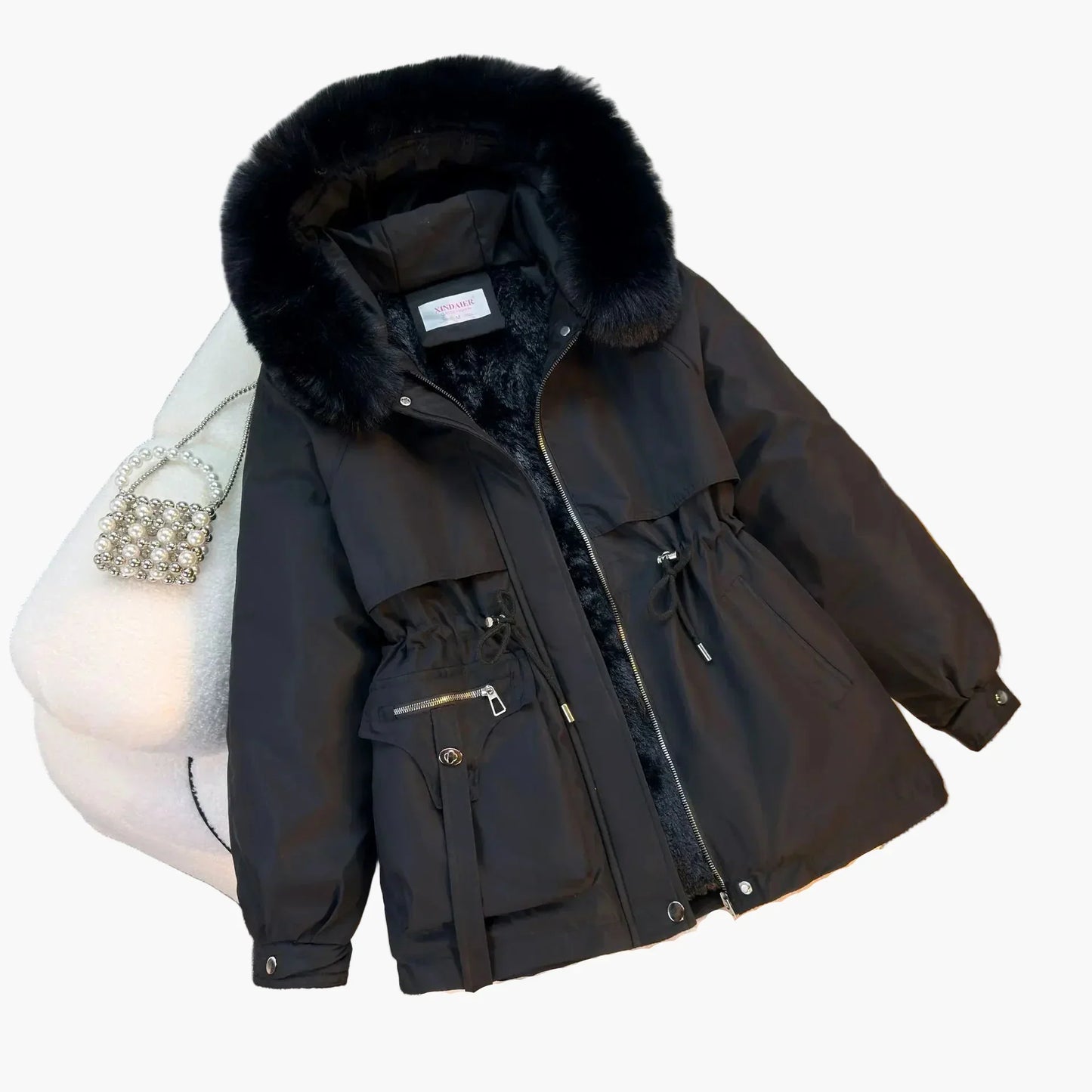 Women's Warm Winter Jacket Hood Faux Fur