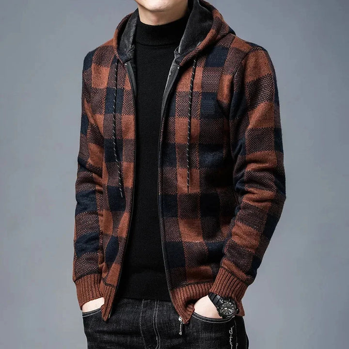 Stylish Plaid Coat Men Hooded