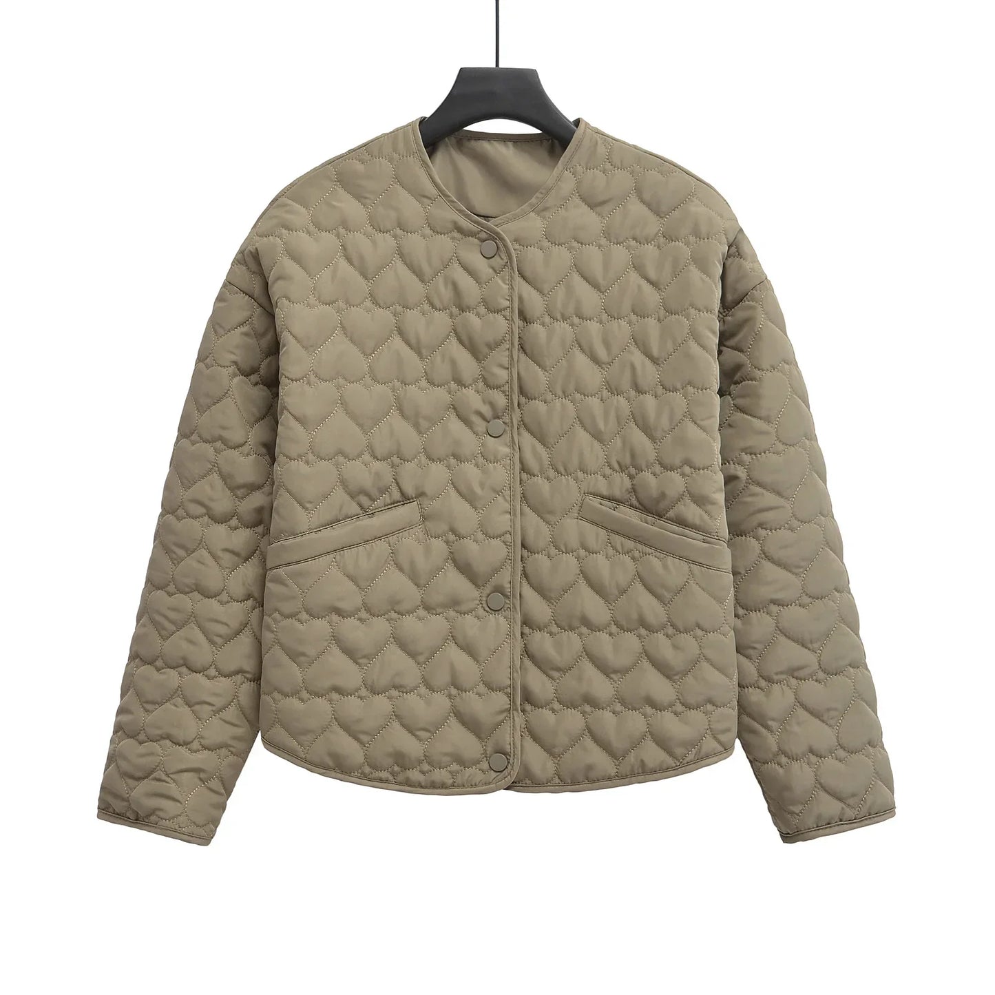 Women's Quilted Jacket Heart Pattern - Lightweight Puffer Jacket for Women