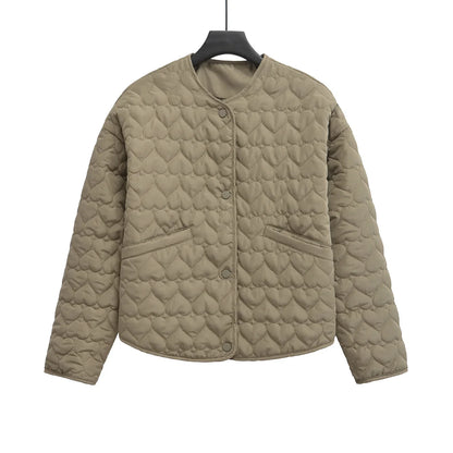 Women's Quilted Jacket Heart Pattern - Lightweight Puffer Jacket for Women
