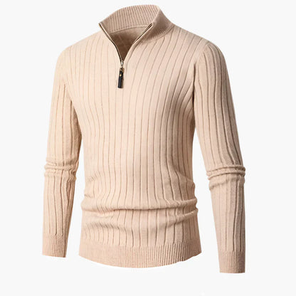 Elegant Knitted Top With Stand-Up Collar And Half-Zip