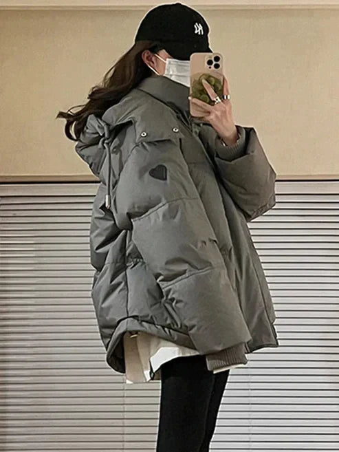 Women's Quilted Winter Jacket with Hood and Zipper
