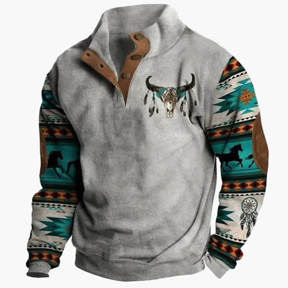 Stylish Western Sweatshirt Ethnic Design Stand-Up Collar