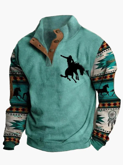 Retro Cowboy Sweatshirt Western Style Stand-Up Collar