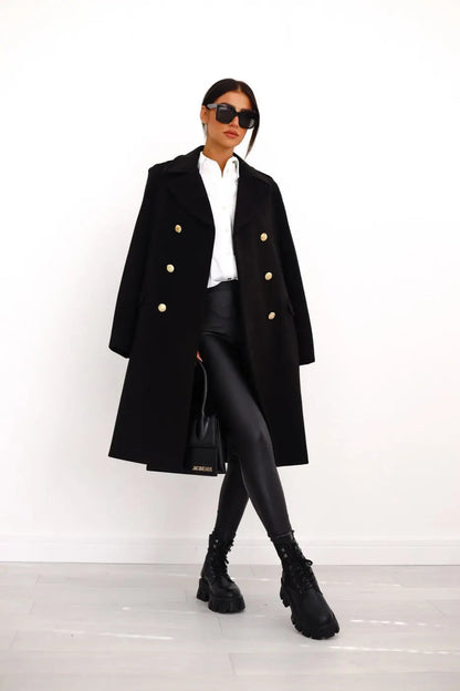 Stylish Women's Double-Breasted Wool Coat