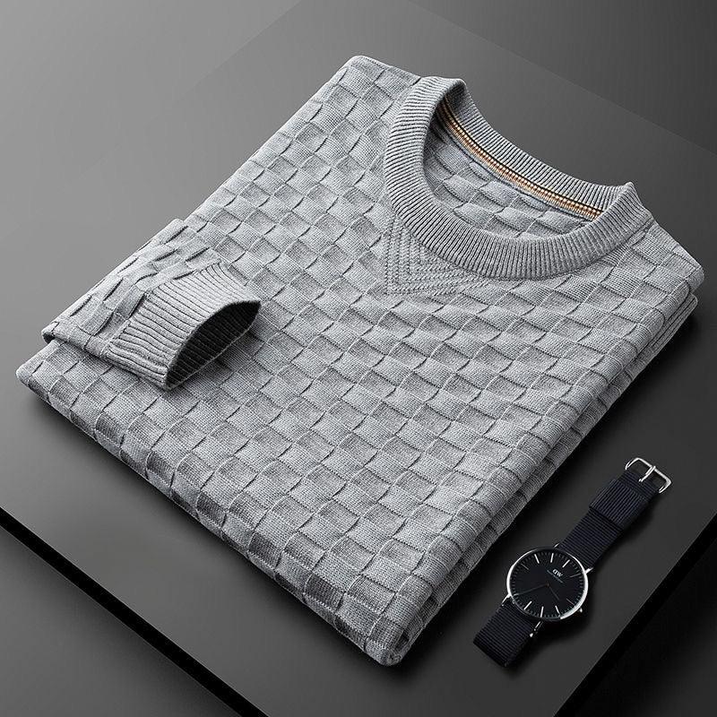 Men's Waffle Knit Crew Neck Sweater Autumn Model