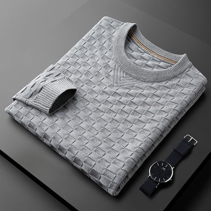 Men's Waffle Knit Crew Neck Sweater Autumn Model