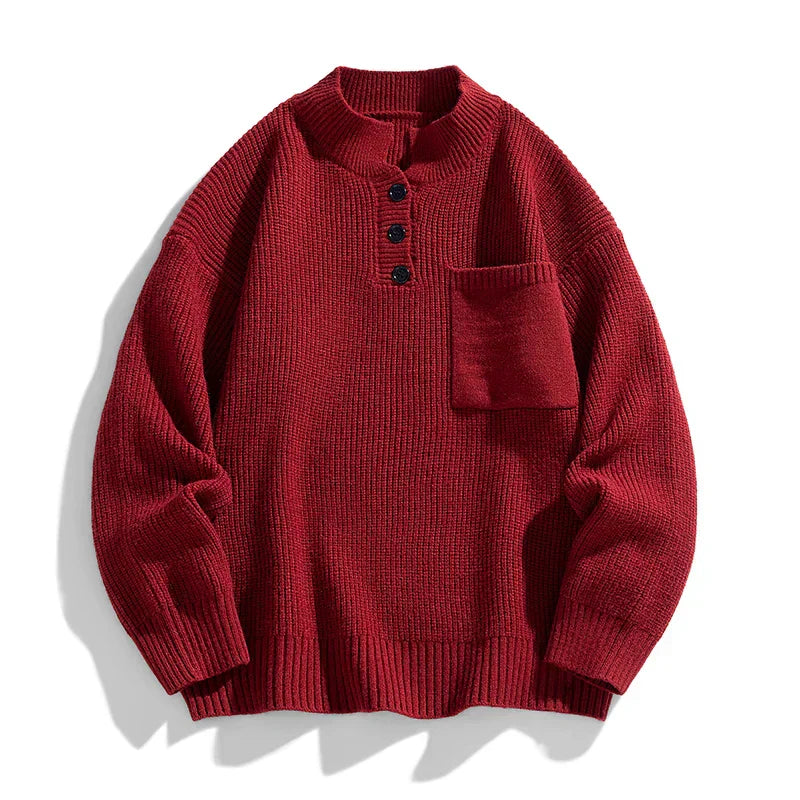 Men's Warm Button Placket Knitted Sweater