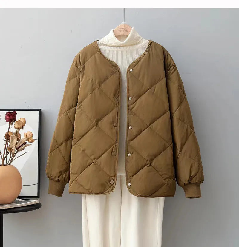 Stylish Checked Down Jacket for Women