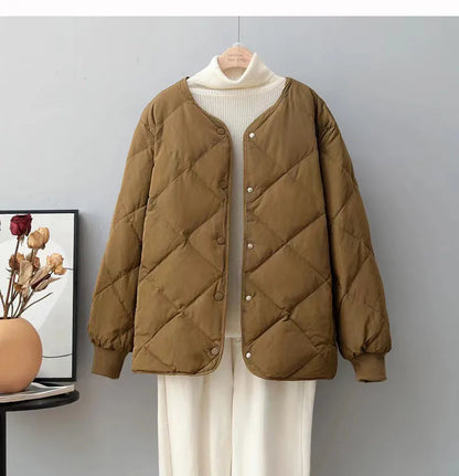 Stylish Round Neck Jacket for Women Elegant Button-Down