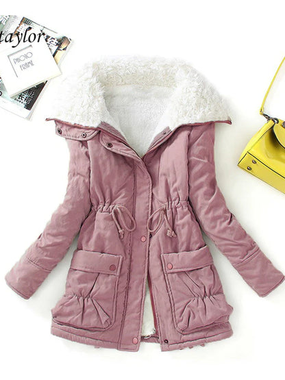 Warm winter dress with faux fur lining and adjustable fit