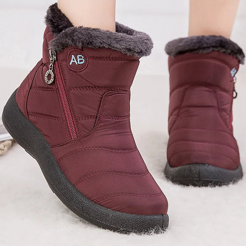 Warm Snow Boots Ankle High Waterproof Plush Lined