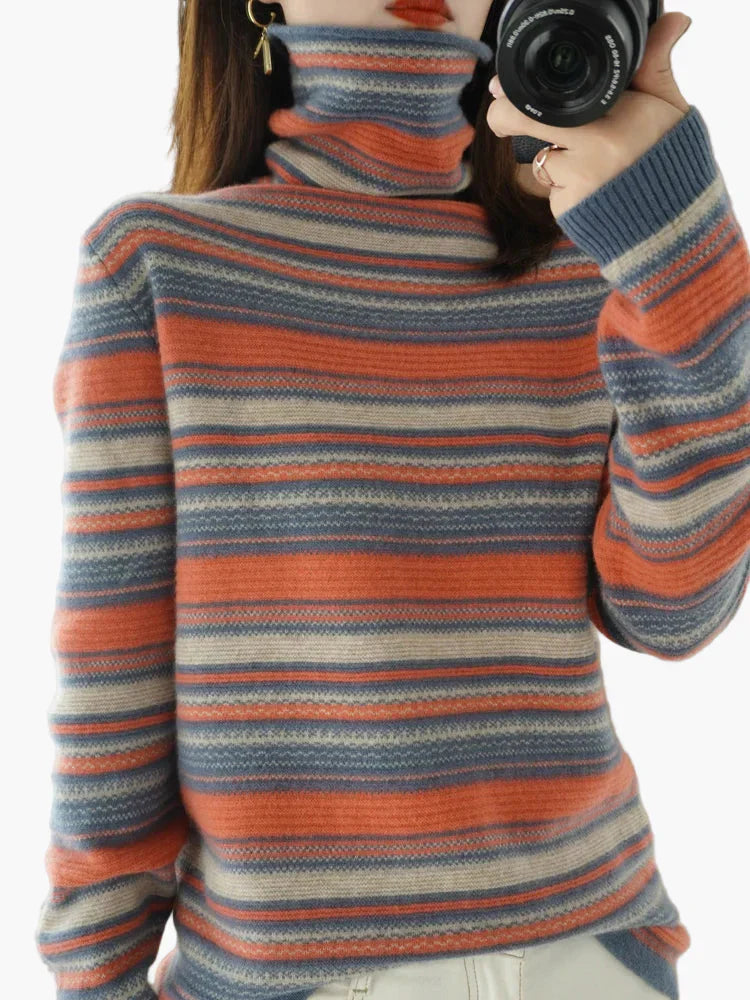 Retro Rollkragenpullover Streifenmuster Winter