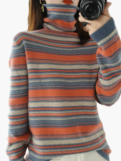 Retro Rollkragenpullover Streifenmuster Winter