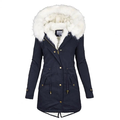 Winter Parka Coat Long Padded Faux Fur Hood