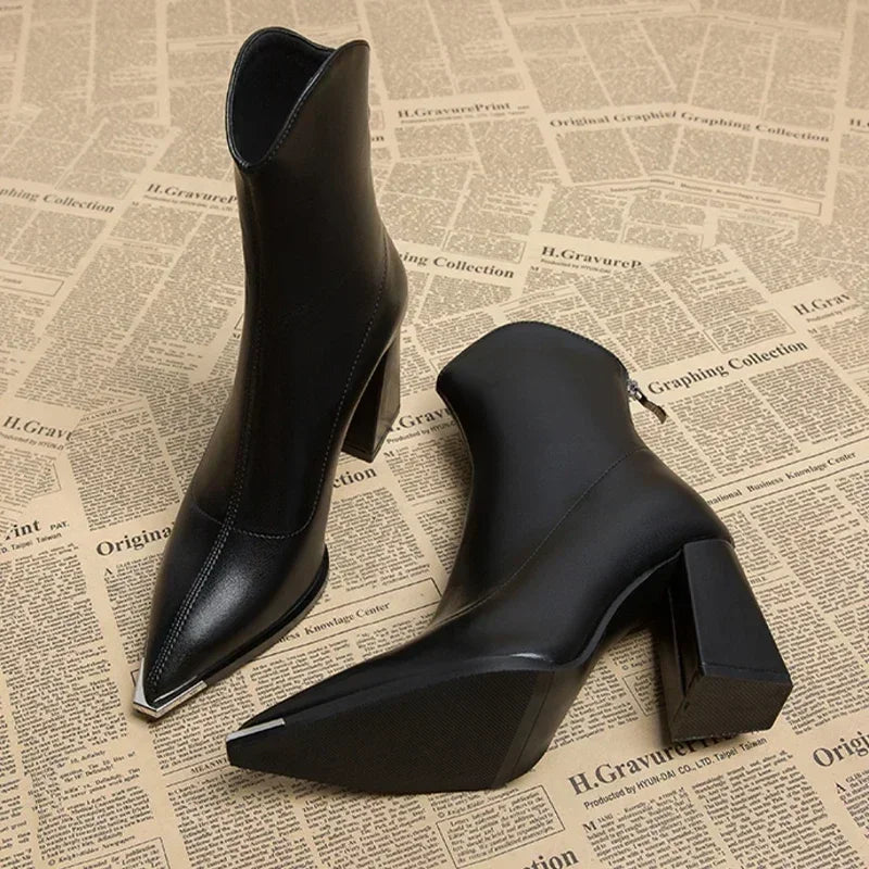 Elegant Leather Ankle Boots Women's Shoes
