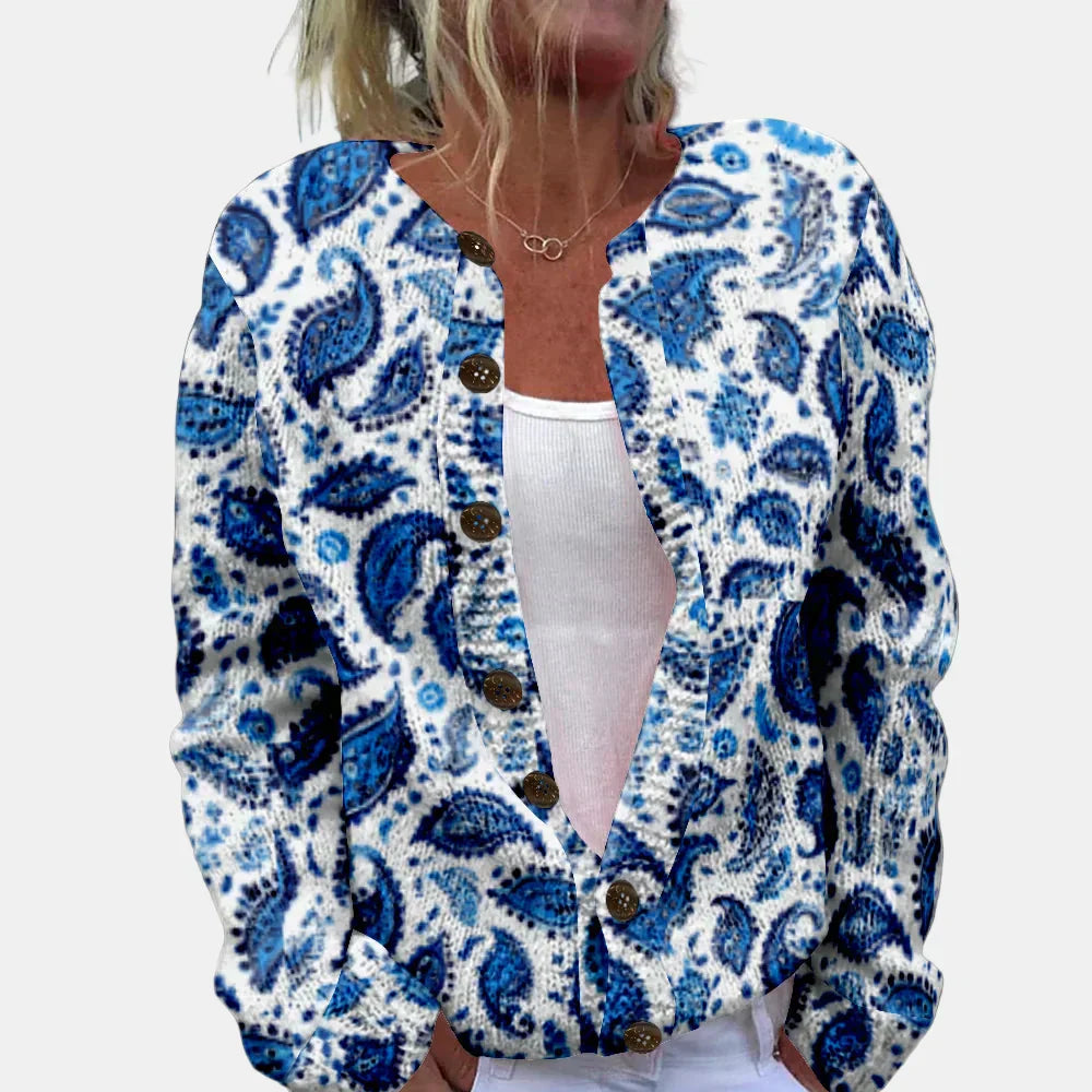 Blauer Blätter Cardigan Damen - IdealeKleiden