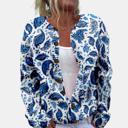 Blauer Blätter Cardigan Damen - IdealeKleiden