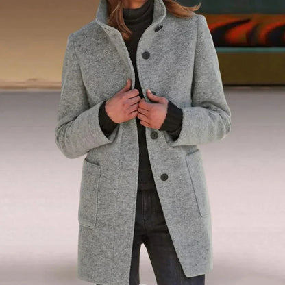 Elegante Damenjacke Lang Hochgeschlossener Kragen - IdealeKleiden