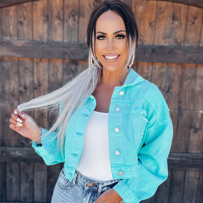 Fashionable Women's Fringed Denim Jacket