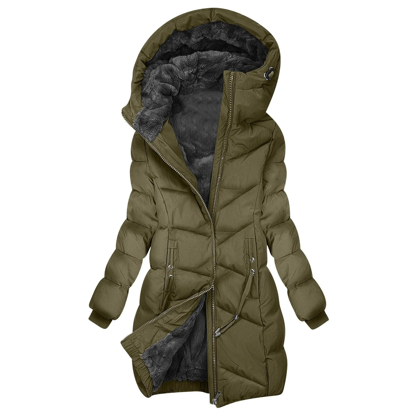 Women's Long Quilted Winter Coat Hooded Warm