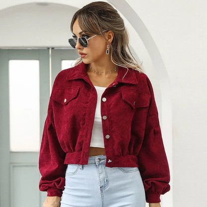 Fashionable Women's Jacket Corduroy Velvet Short