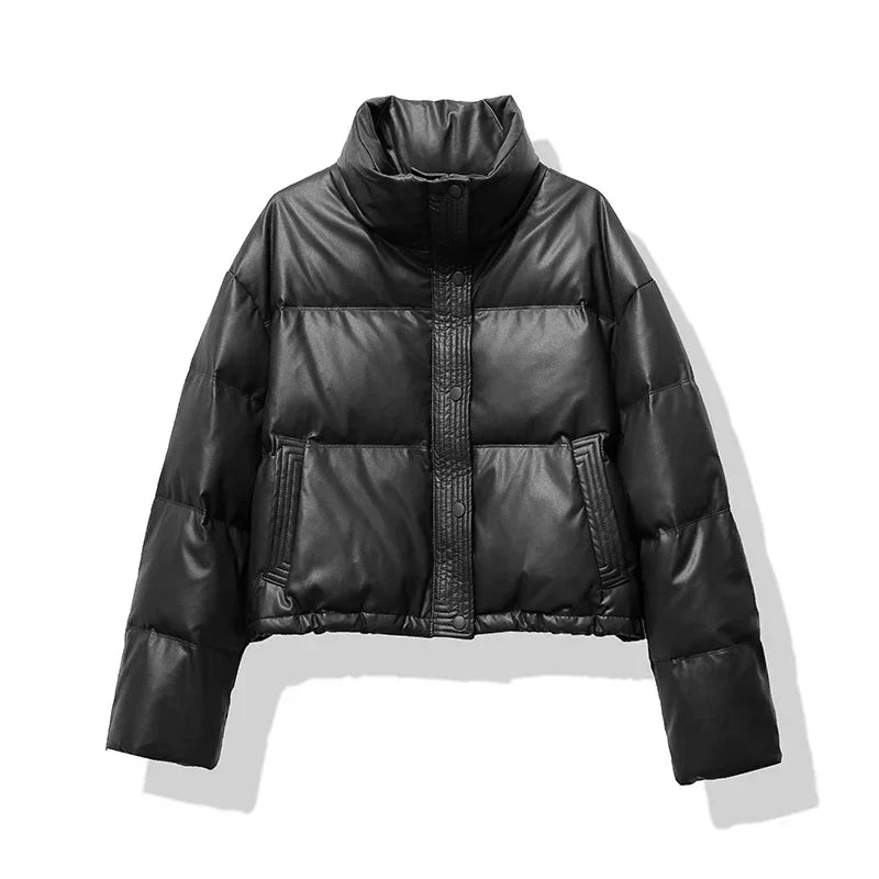 Women's Cropped Shiny Puffer Jacket