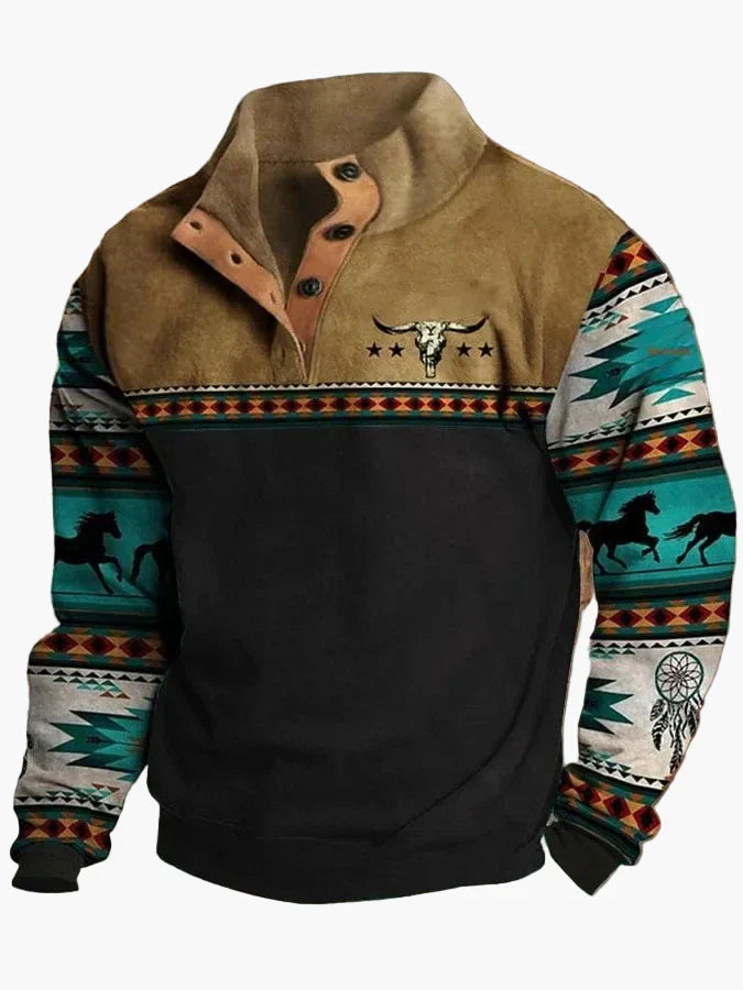 Stylish Western Sweatshirt Ethnic Design Stand-Up Collar
