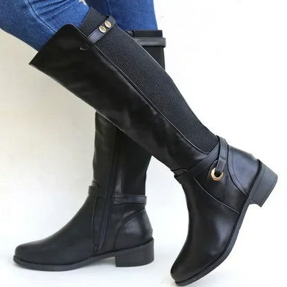 Women's High Leather Boots with Chunky Heels