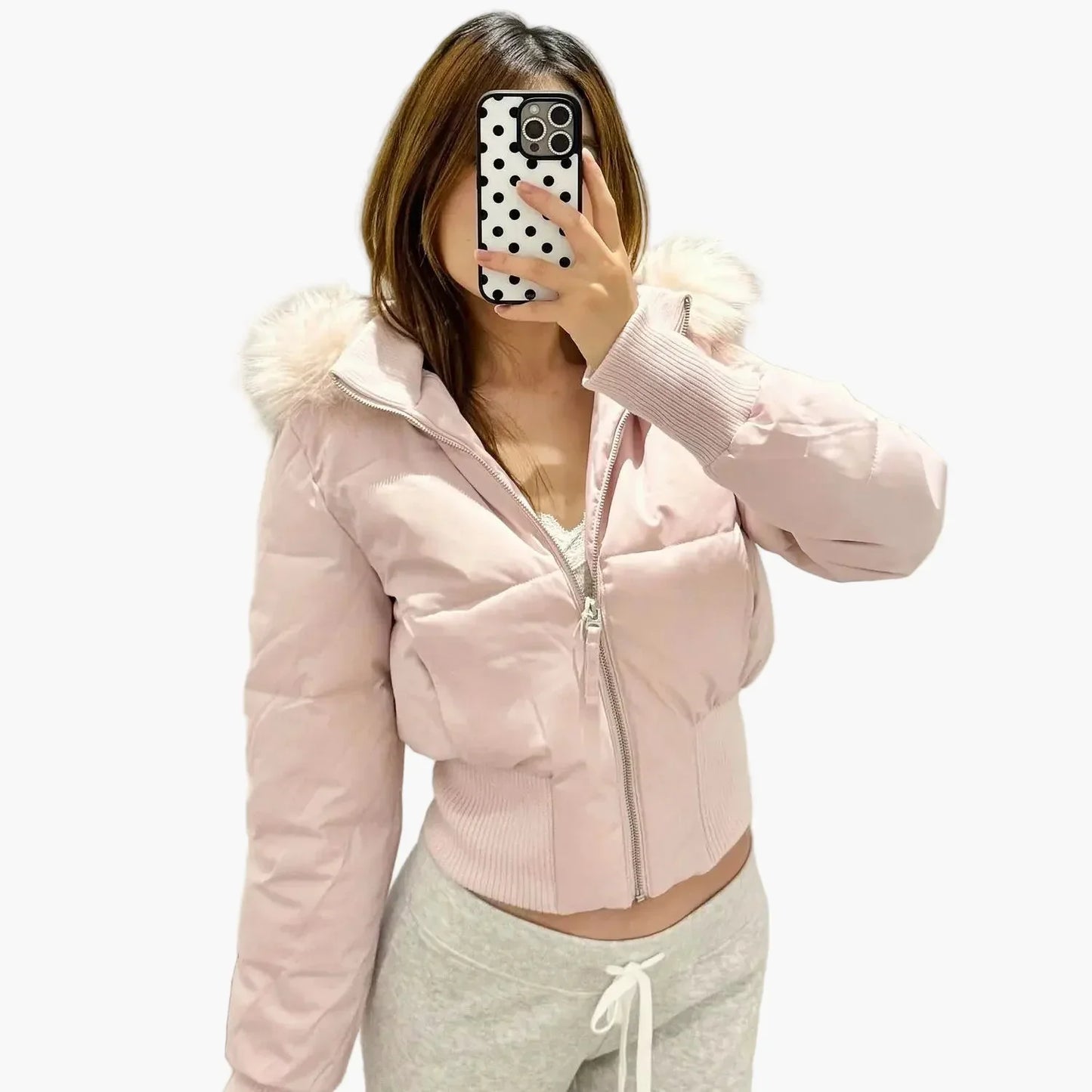 Women's Elegant Winter Jacket Fur Collar Hood
