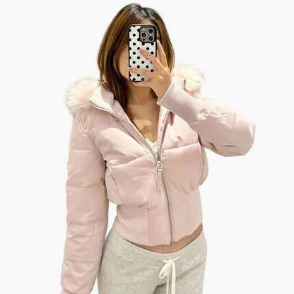 Women's Elegant Winter Jacket Fur Collar Hood