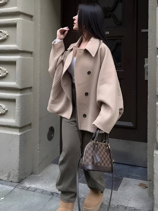 Stilvolle Damenjacke Wollmischung Vintage Look - IdealeKleiden