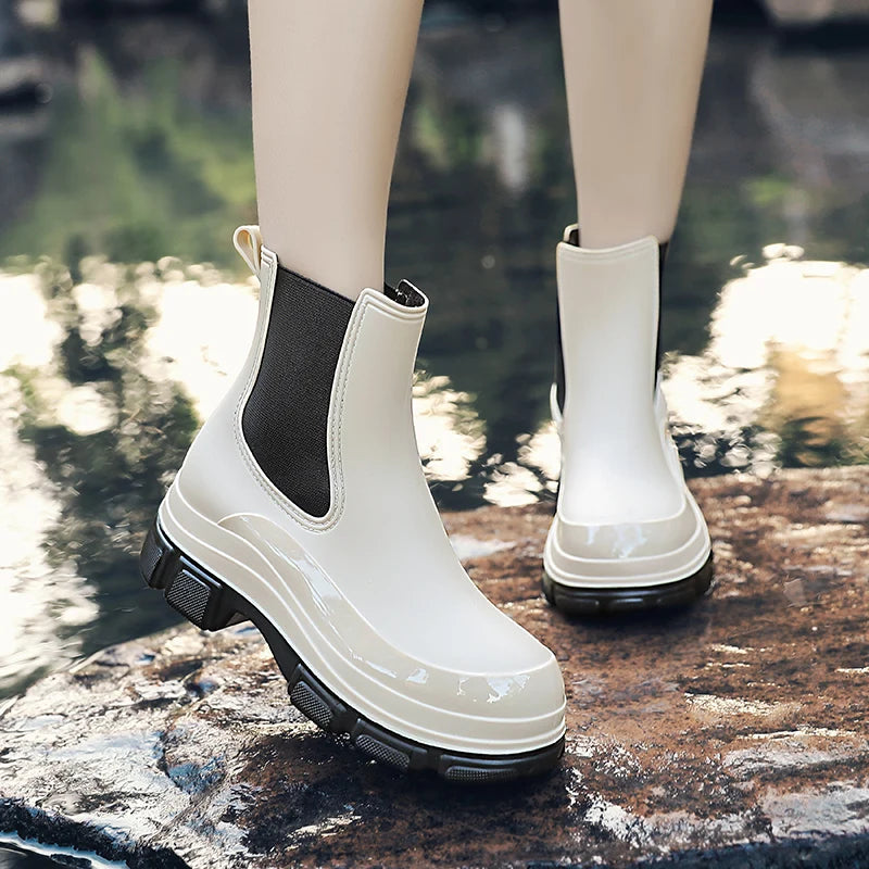 Waterproof Rubber Ankle Boots Slip-On