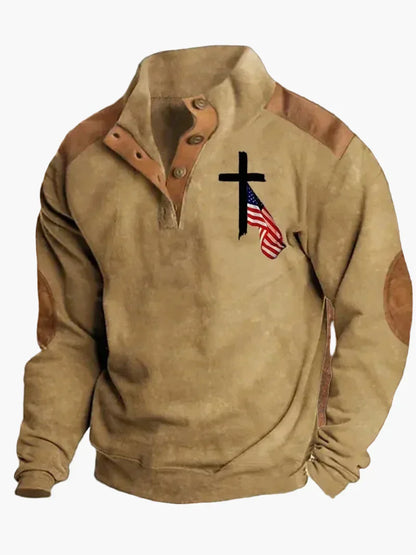 Retro Cowboy Sweatshirt Western Style Stand-Up Collar