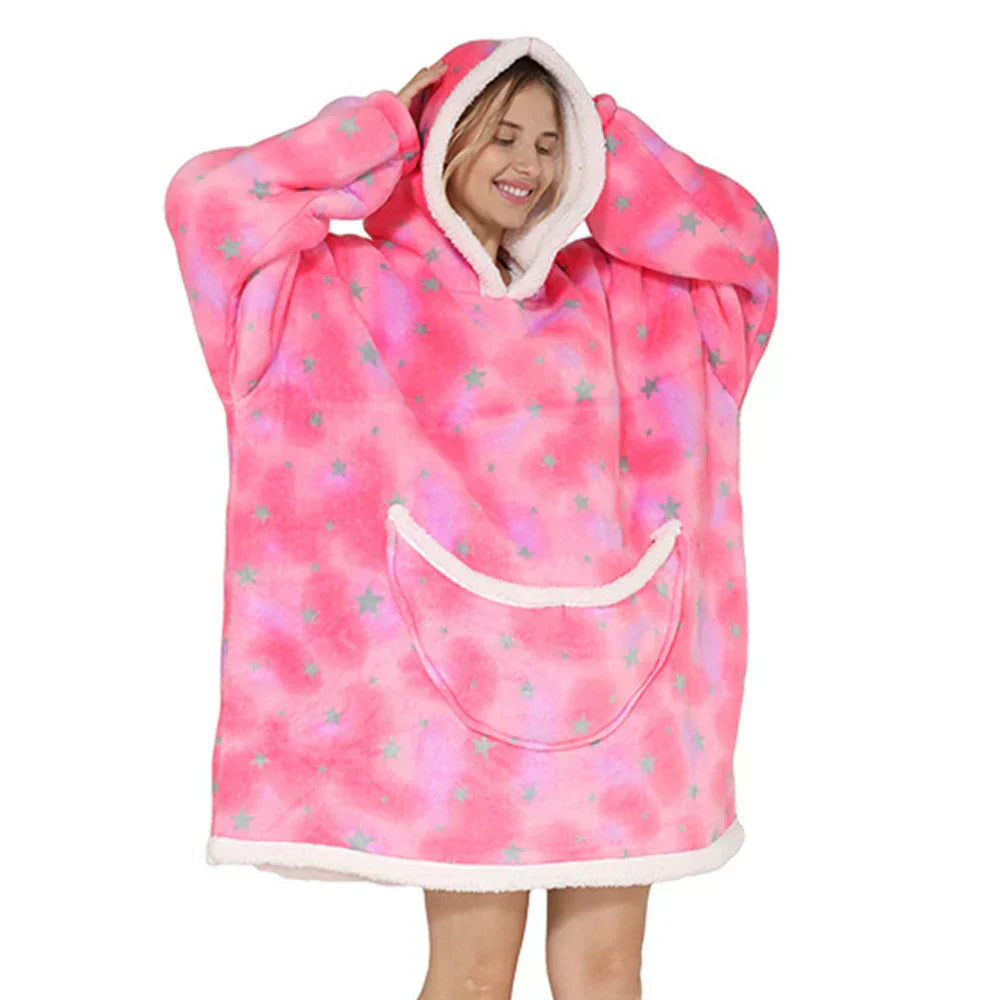 Oversized Fleece Blanket Hoodie Pockets Warm