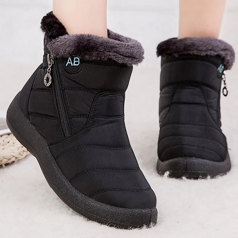 Warm Snow Boots Ankle High Waterproof Plush Lined