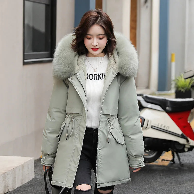 Warm Lined Winter Jacket with Detachable Faux Fur