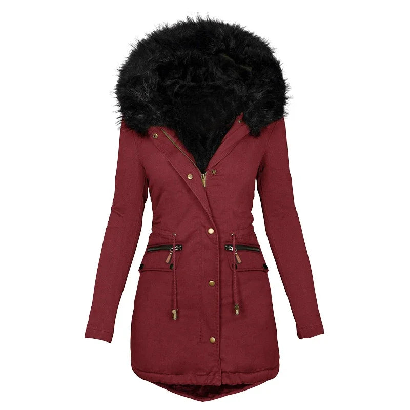 Soft Winter Jacket Hood Fur Collar Women