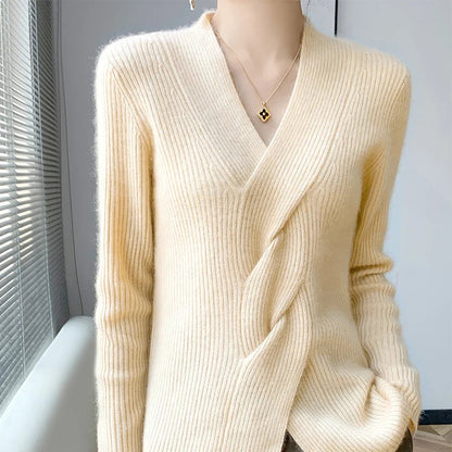 Damen Pullover V-Ausschnitt Modern Stil - IdealeKleiden